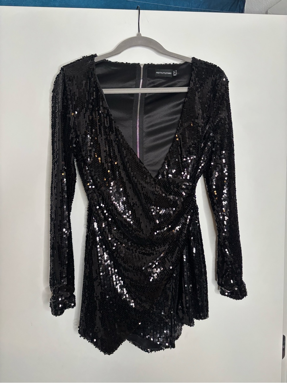 PrettyLittleThing Black Sequin Party Romper
